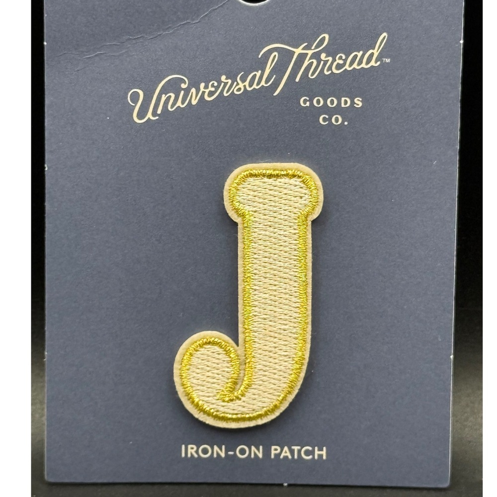 Universal Thread Goods Co Iron-On Patch Letter J Monogram Gold Cream Embroidered
